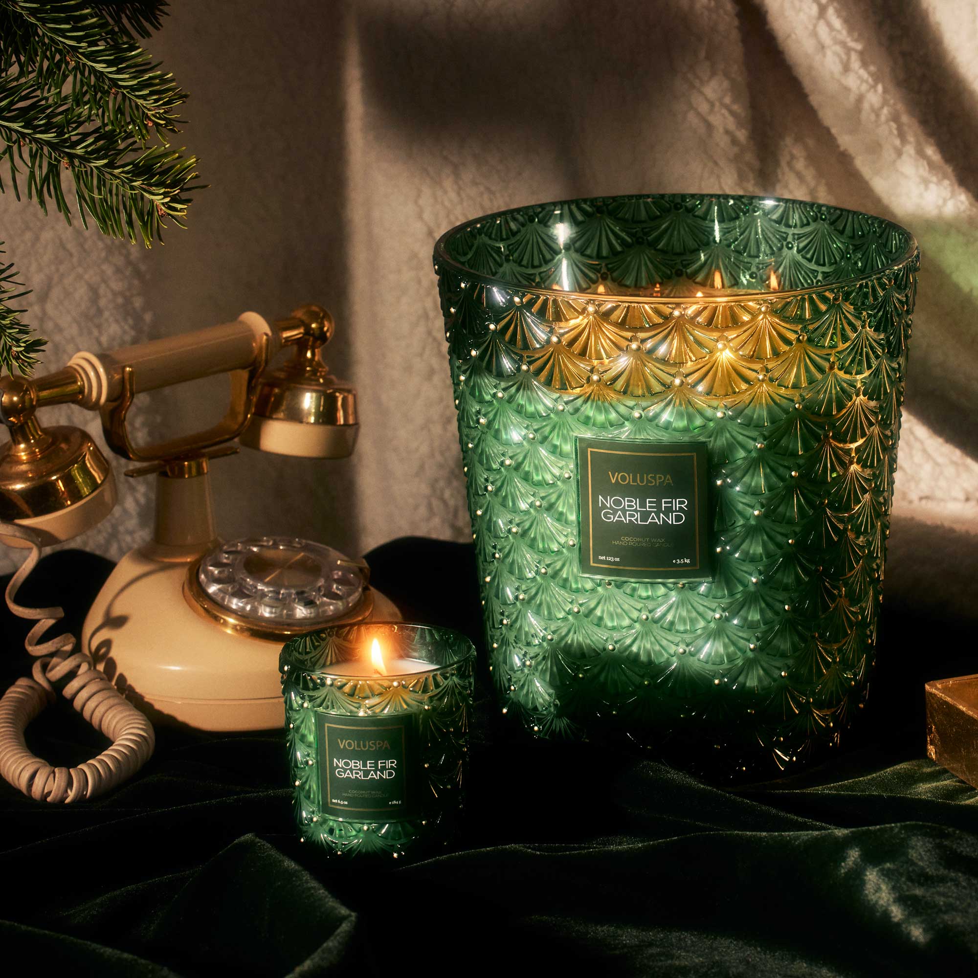 Alternative view of Noble Fir Garland - 5 Wick Hearth Candle