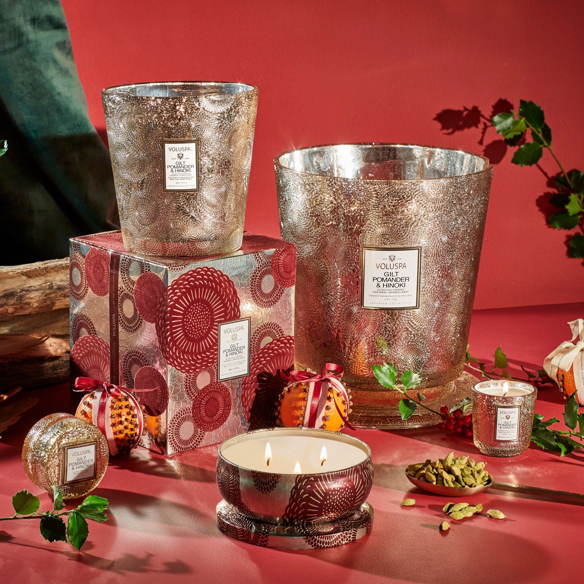 Alternative view of Gilt Pomander & Hinoki - 3 Wick Hearth Candle